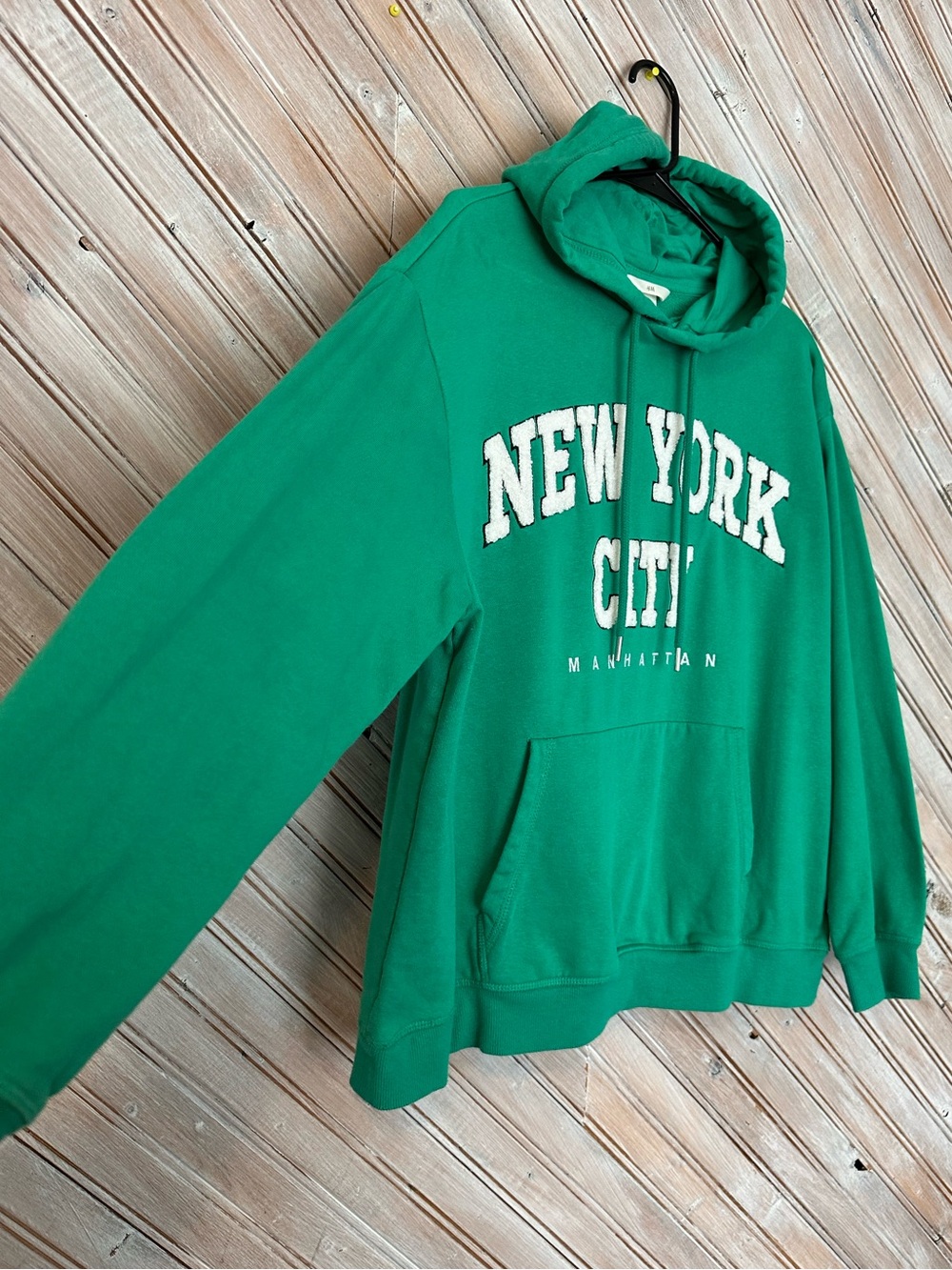 H&M Green "New York City" Manhattan Hoodie Sweatshirt Strings & Pocket - Picture 5 of 7